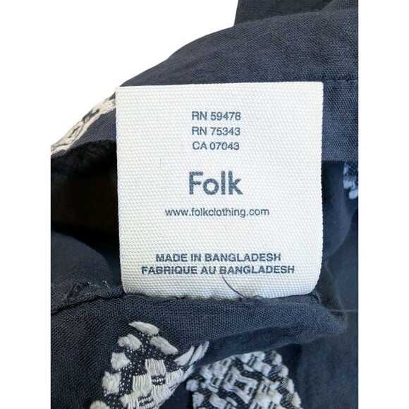 FOLK Clothing Ryder Cotton Embroidered Blue/White Short Sleeve Shirt Mens Medium - Picture 5 of 8